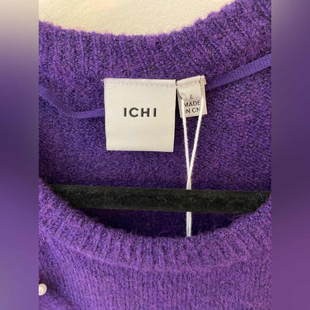 ICHI Ruffled Sweater with Pearls - Picture 3 of 4